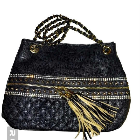 EUC Black Studded Embellished Chain Bag - Picture 1 of 8